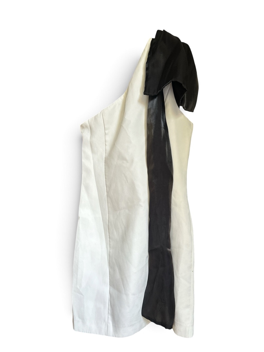 NWT Endless Rose One Shoulder Bow Tie Mini Dress Black/White M - Picture 8 of 8